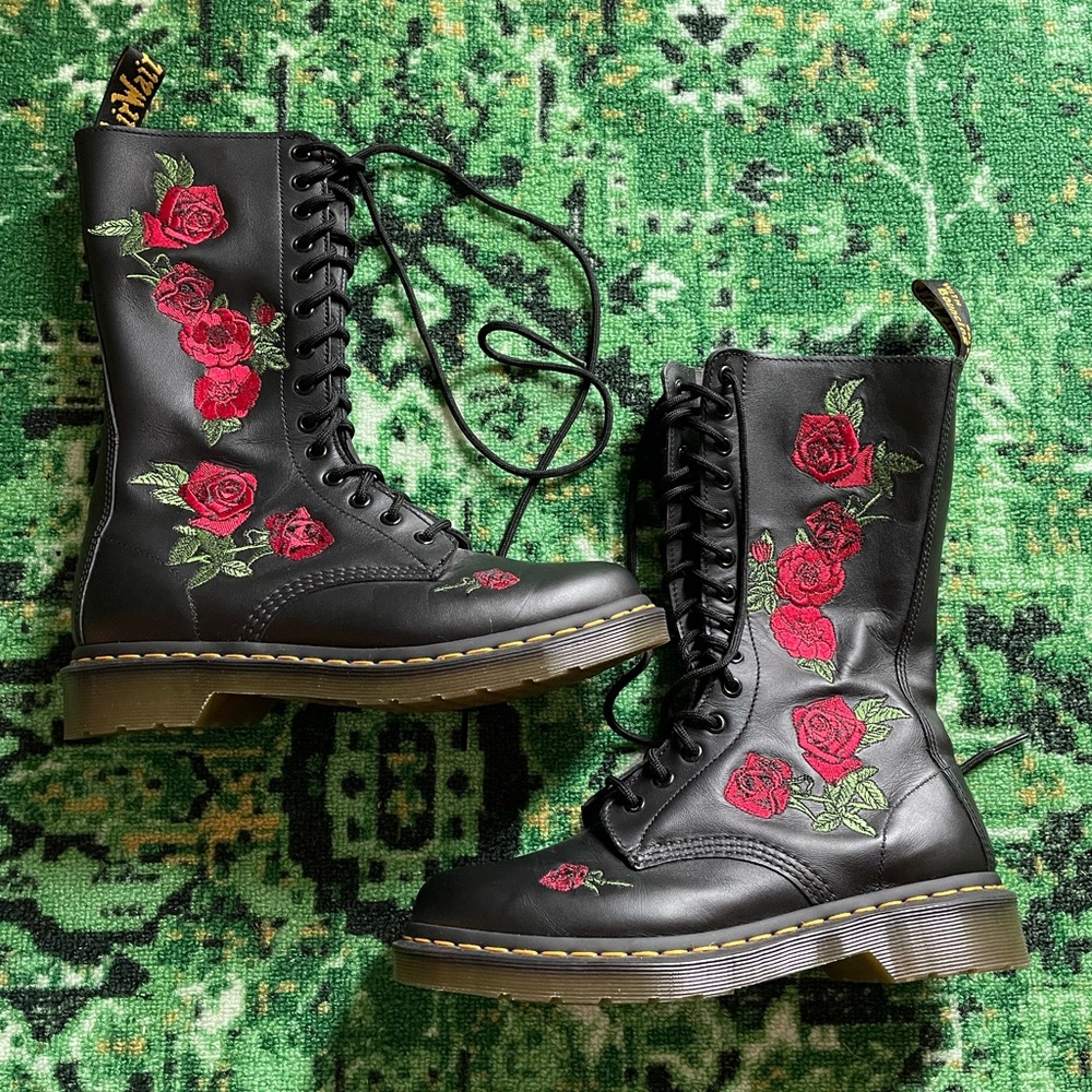 Doc Marten Tall Boots With Roses